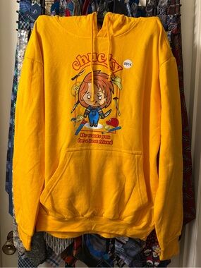 Graphic Image Yellow Chucky Cartoon Crewneck Hoodie